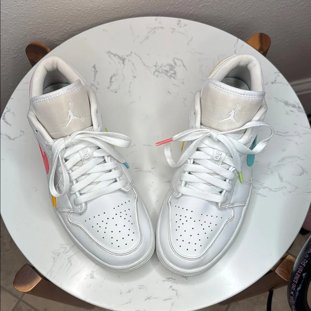 Nike Air Jordan‎ 1 Low Mens 7.5 (9 w) white neon Multi-Color Swoosh Sneakers CW…